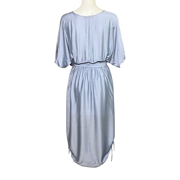 ViX Paula Hermanny Ciara Midi Dress Size 38-4 Blue Shirred Sleeve Resort Swim - Picture 2 of 10